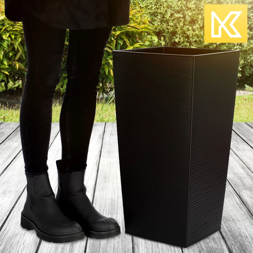 Vaso da fiori KADAX per giardino + inserto, 29x57 cm, alto, grande, nero, per terrazza, fiori