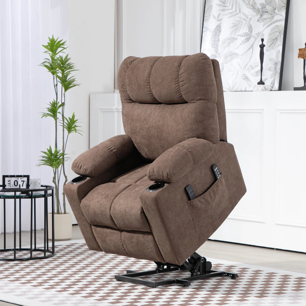Poltrona reclinabile elettrica marrone con sollevamento, massaggio e calore per il massimo comfort
