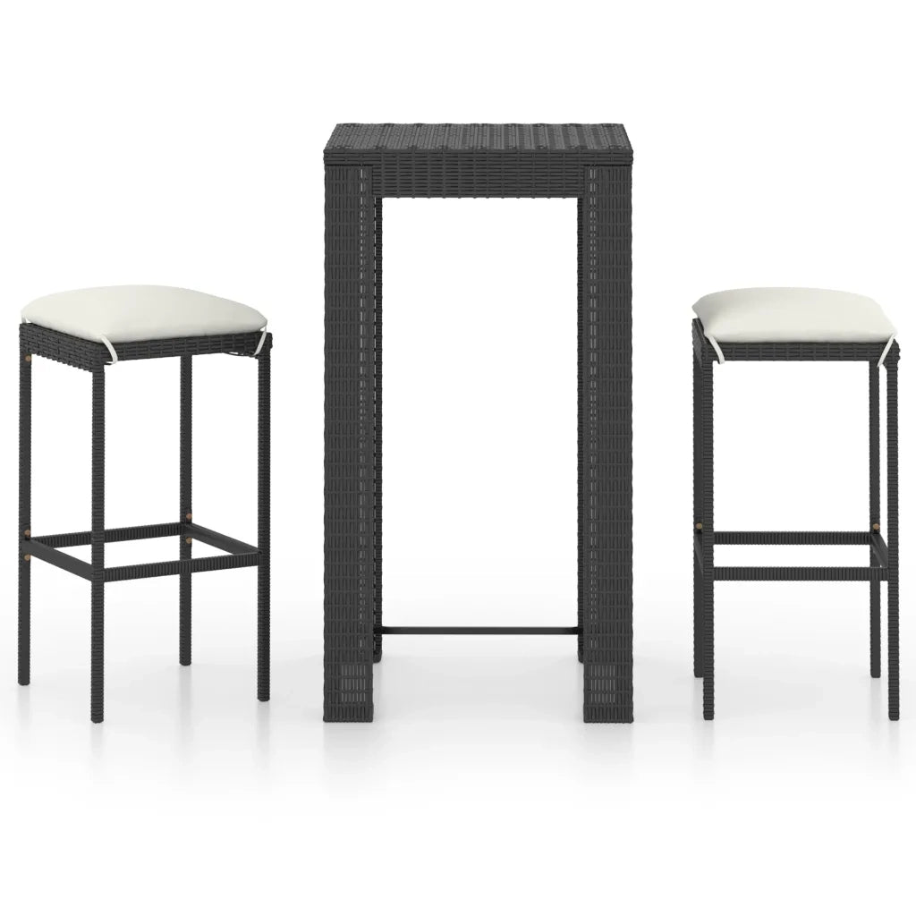 Set Bar da Giardino 3 pz con Cuscini Polyrattan Nero 3064775