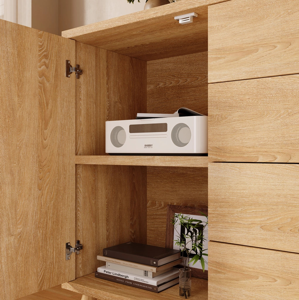Madia con 4 cassetti e 2 ante, finitura rovere chiaro