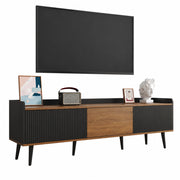 Mobile TV 160x39x49.5 cm; 3 ante con bordo rialzato; MDF e pannello truciolare nero e colore naturale