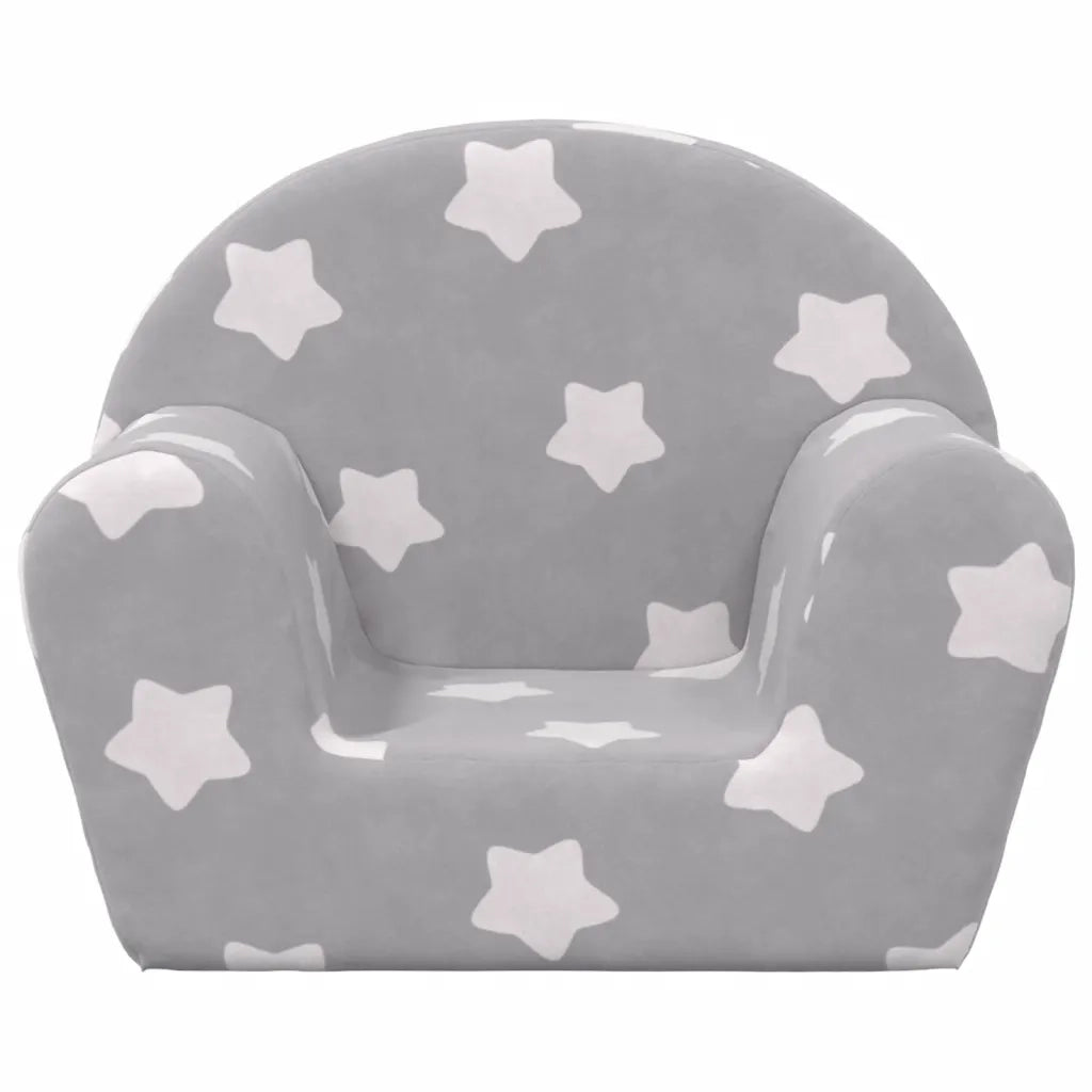 Divano per Bambini-Sofa-Divanetto Grigio Chiaro con Stelle in Morbido Peluche 111756