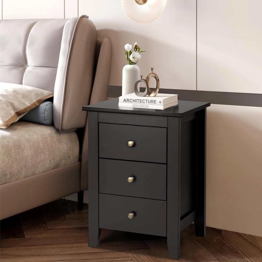 Set di 2 comodini, 3 cassetti, tavolino in legno, comodino per camera da letto, tavolino da caffè, 46 x 37 x 65 cm, colore nero