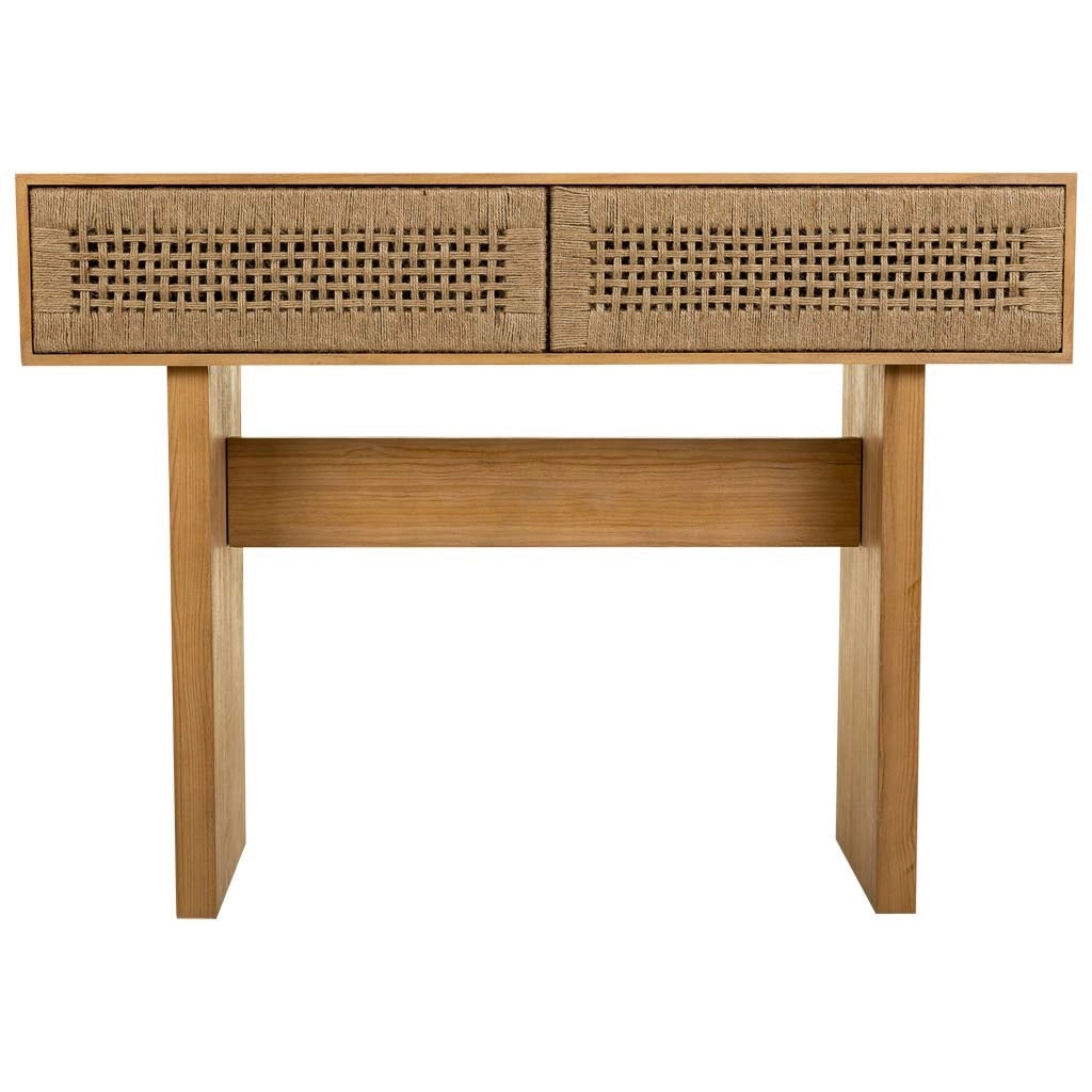 Mobile da ingresso in legno e corda intrecciata marrone 110x36x77h