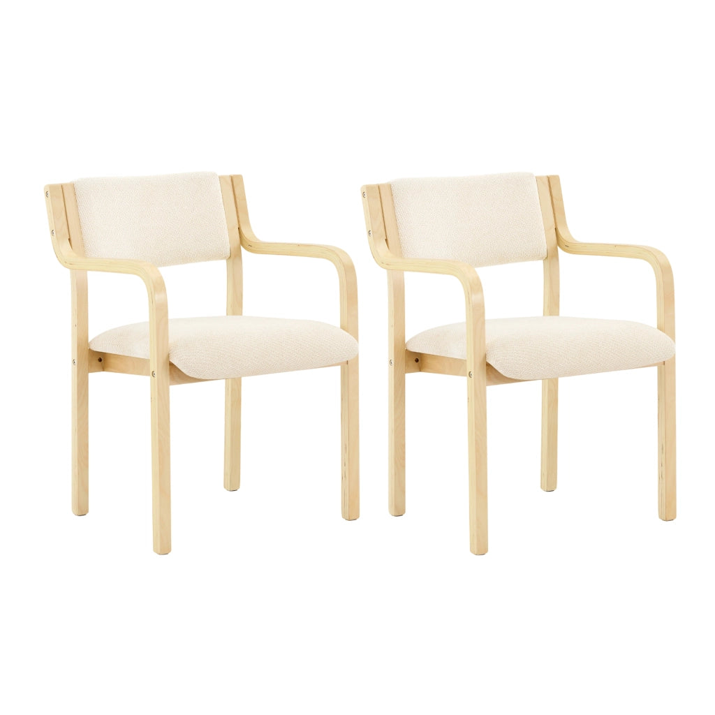 Set di 2 sedie da pranzo con braccioli in legno; stile scandinavo; bianco