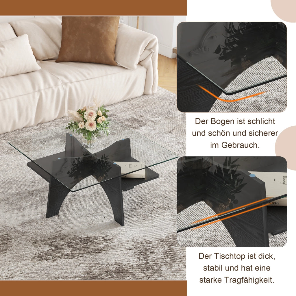 Tavolino da caffè con vano portaoggetti - per soggiorno - 80×80×40 cm - nero