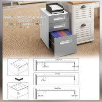 Cassettiera per Ufficio a 3 Cassetti con Serratura, Ruote, Portadocumenti Formato A4, Legale e Lettera, Grigio Chiaro