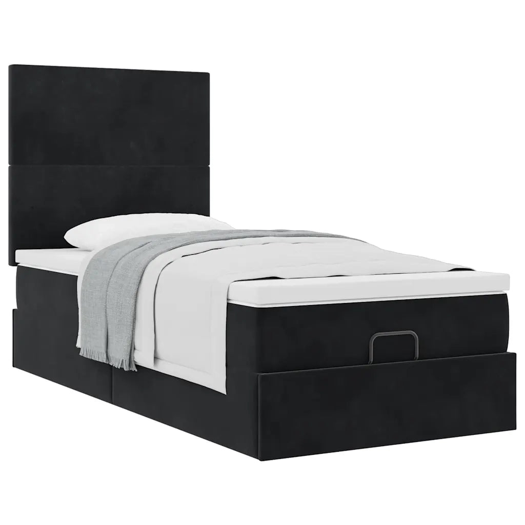 Struttura Letto Pouf con Materassi Nero 80x200 cm in Velluto 3313363