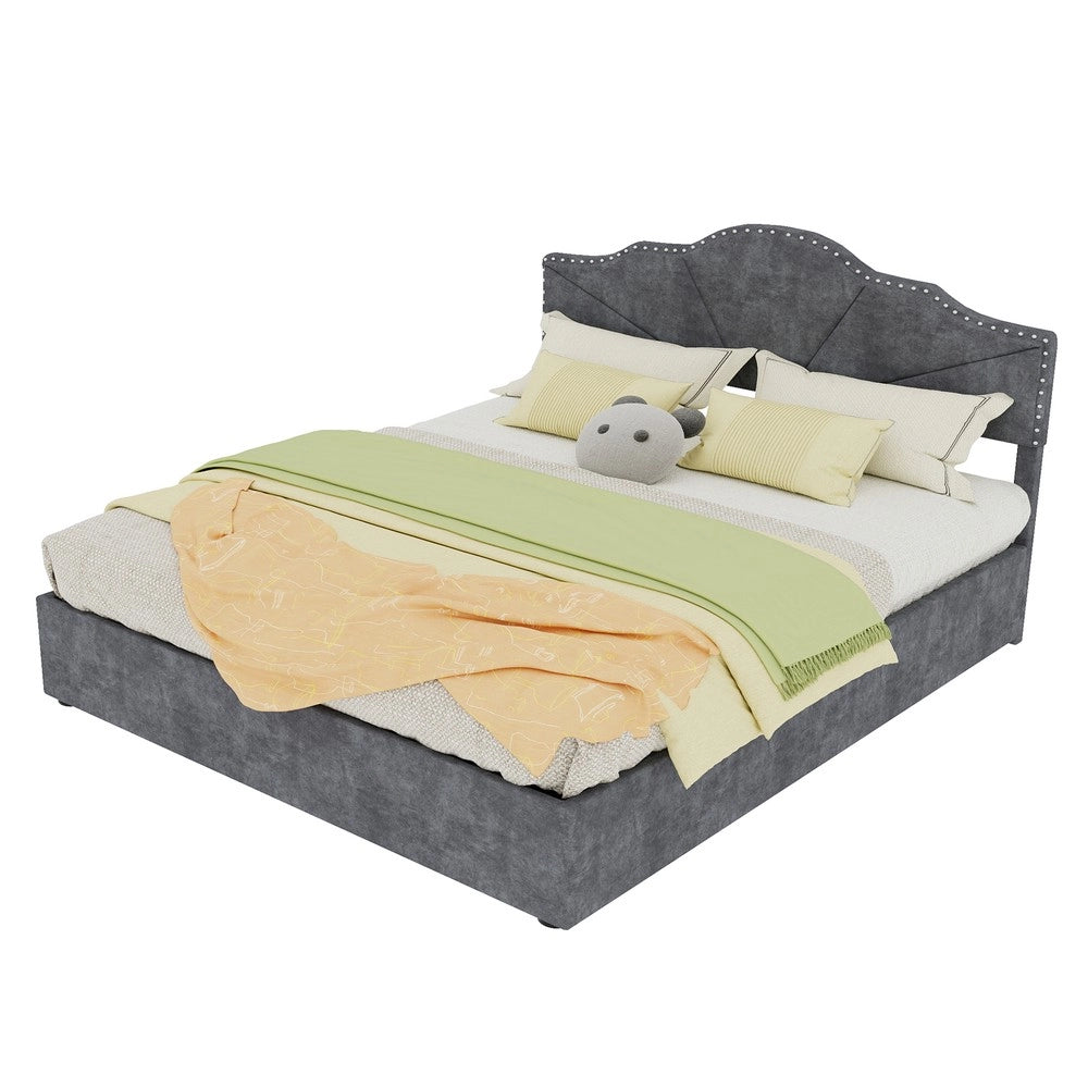 Letto Matrimoniale Contenitore Imbottito con Testiera e Materasso ¨C MINIMAL ¨C Grigio, 160x200, Idraulico