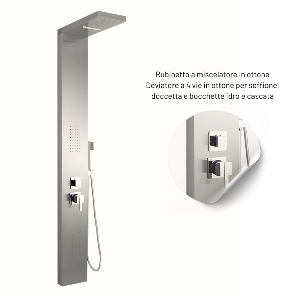 Colonna doccia 002 4 funzioni acciaio inox getto a cascata 2 bocchette idro lombari l20xp44xh170 *** finitura- spazzo...