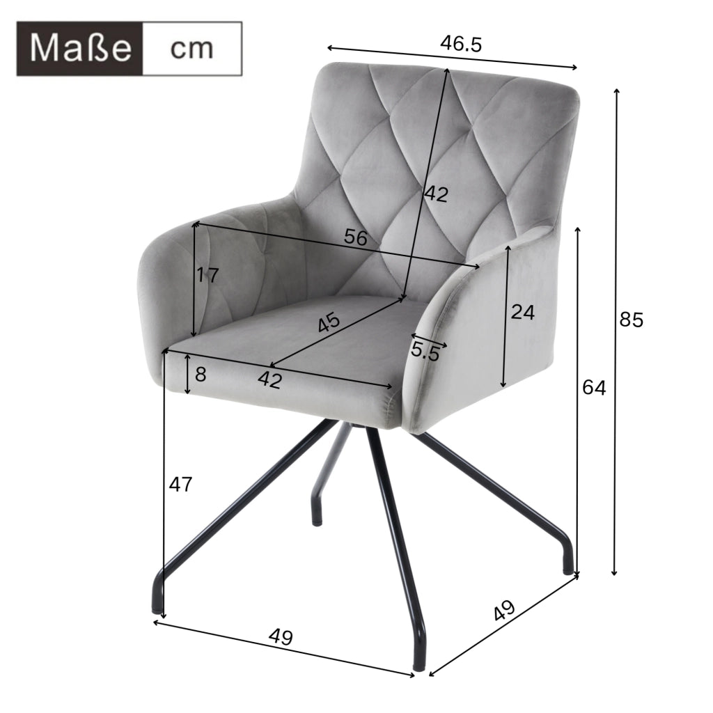Set di 2 sedie imbottite con braccioli ergonomici in velluto grigio chiaro