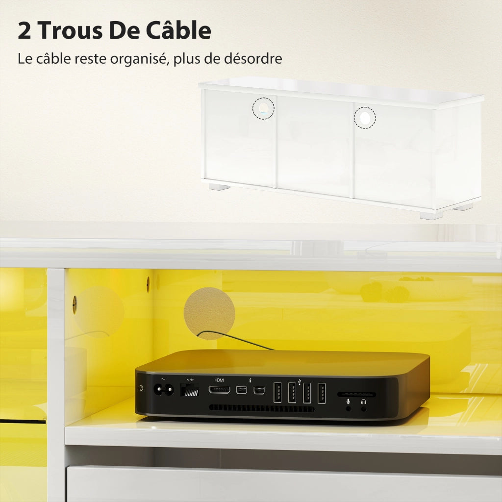Mobile TV LED con ripiani in vetro ¨C zephmum ¨C bianco 120x30x