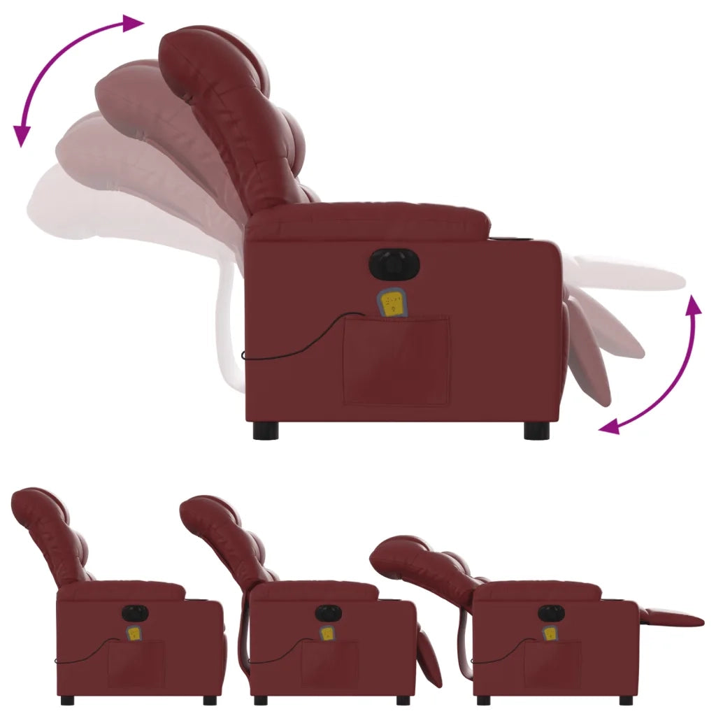 Divano Sedia-Poltrona Massaggiante Reclinabile Rosso Vino in Similpelle 283125