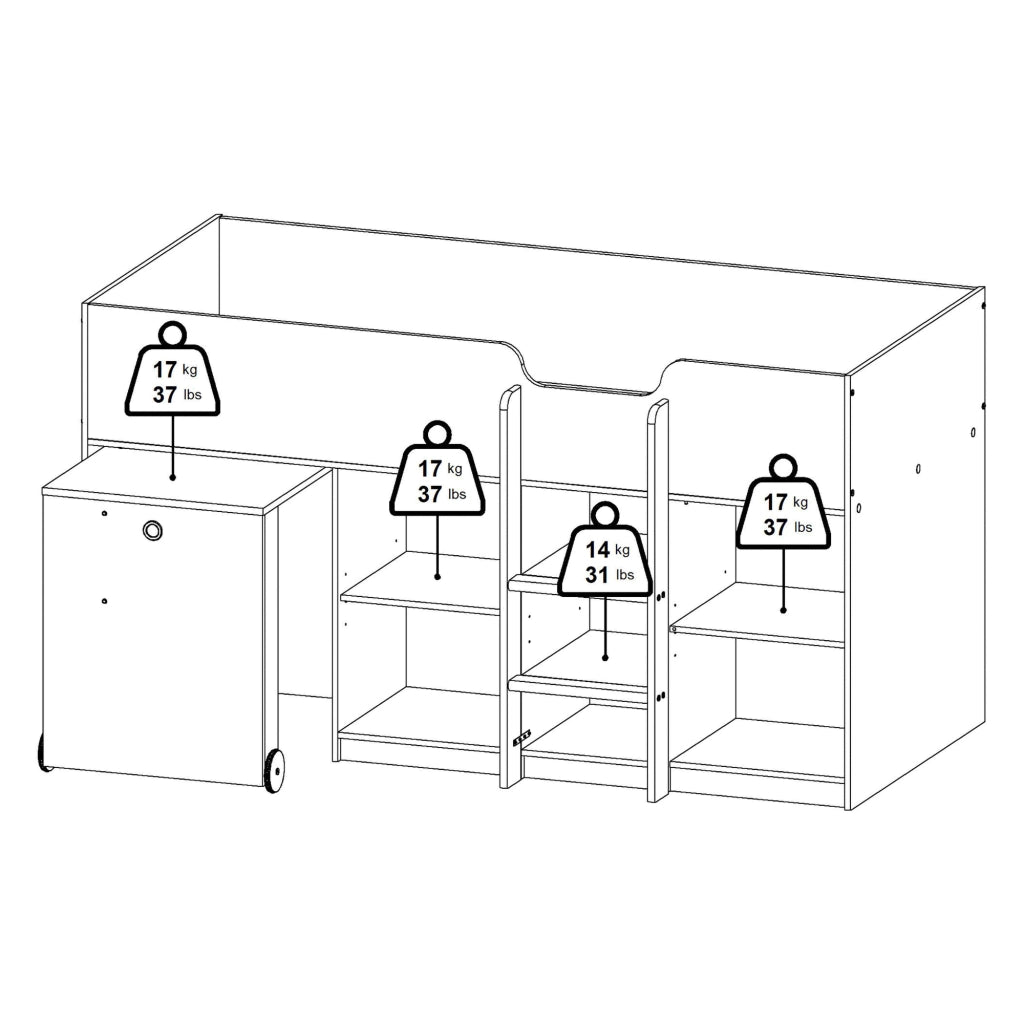 Lamedani, Composizione Camera da Letto Dimensione Materasso 90x200 cm, 203x104x111h cm Bianco