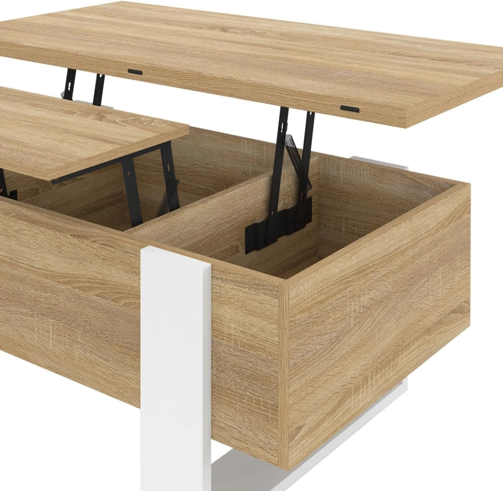 Tavolino rettangolare, trasformabile in un tavolo da pranzo PHOENIX in legno e bianco