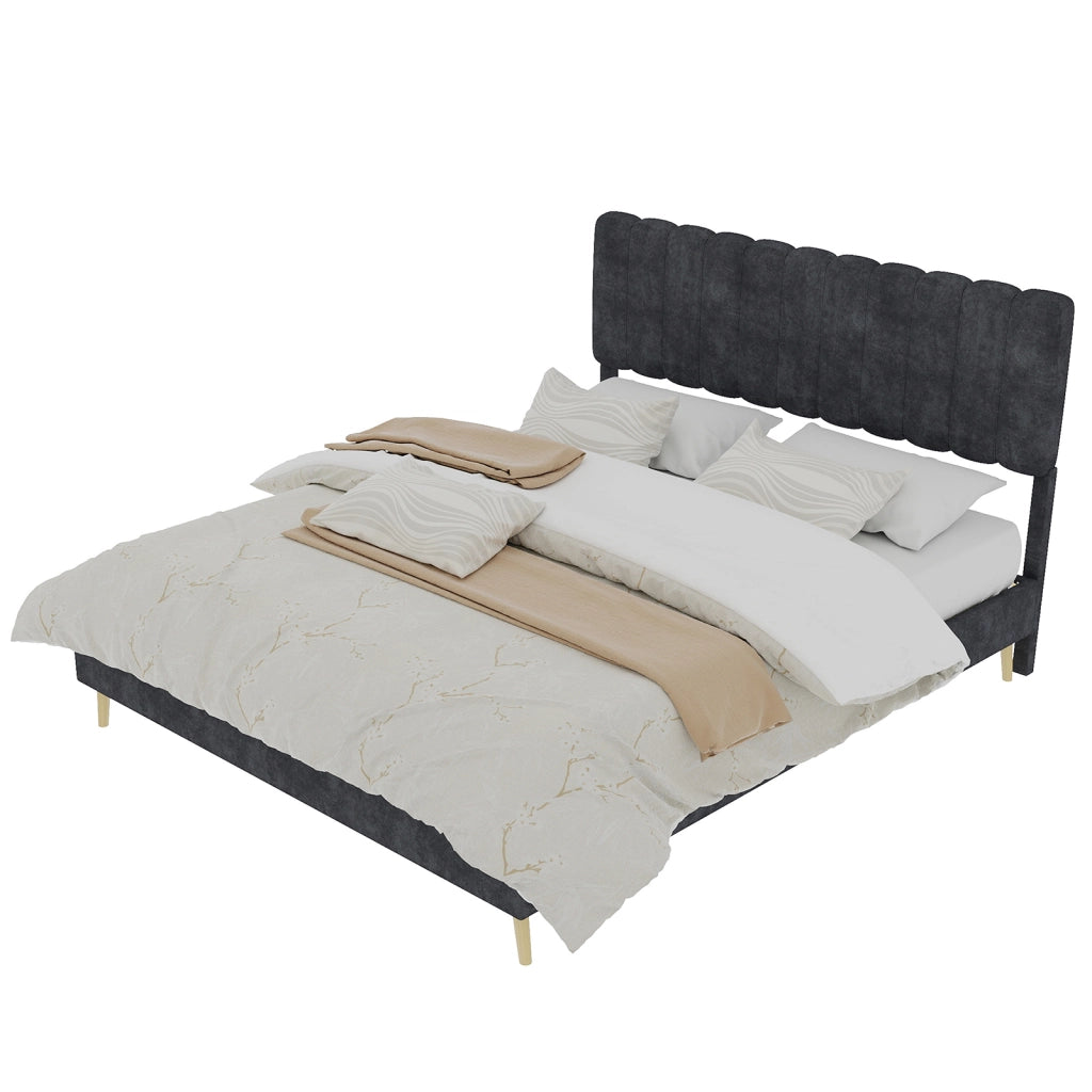 Letto imbottito 160x200 grigio con testiera morbida - Xylo