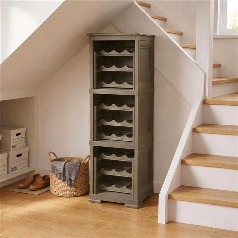 SCAFFALE PORTABOTTIGLIE 27 BOTTIGLIE WENGÉ 40X42,5X125 CM – CANTINETTA A VISTA 3 MODULI PER CUCINA E ZONA PRANZO