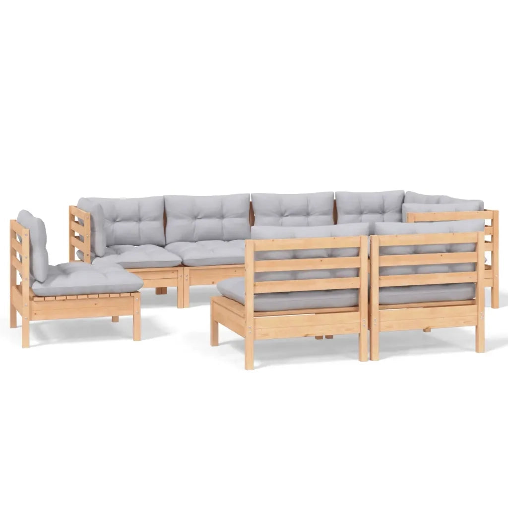 Set Divani da Giardino 8 pz con Cuscini Grigi Massello di Pino 3096465