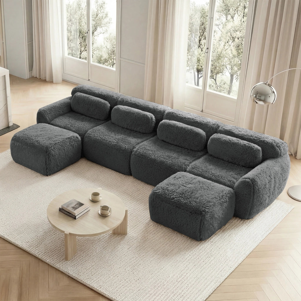 OKWISH Divano Modulare a U, senza Montaggio, Configurazione Libera e Base Antiscivolo, Peluche, Grigio