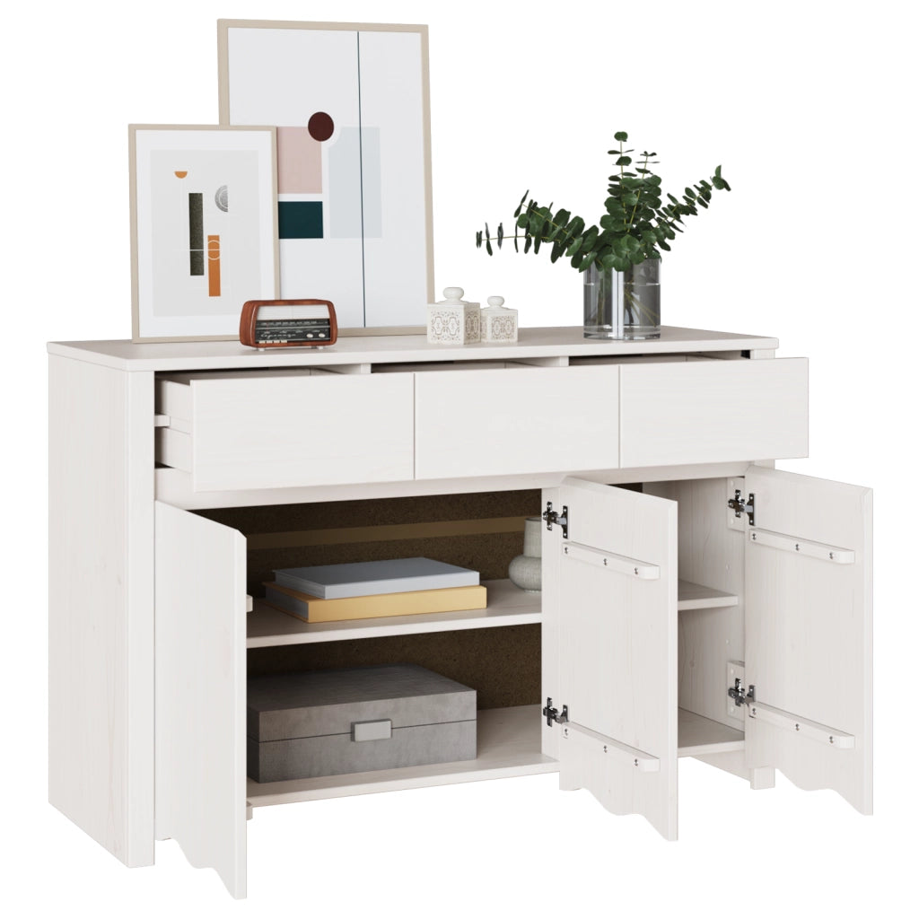 Credenza "DRAMMEN" Bianca 114x43x75,5 cm in Legno Massello di Pino