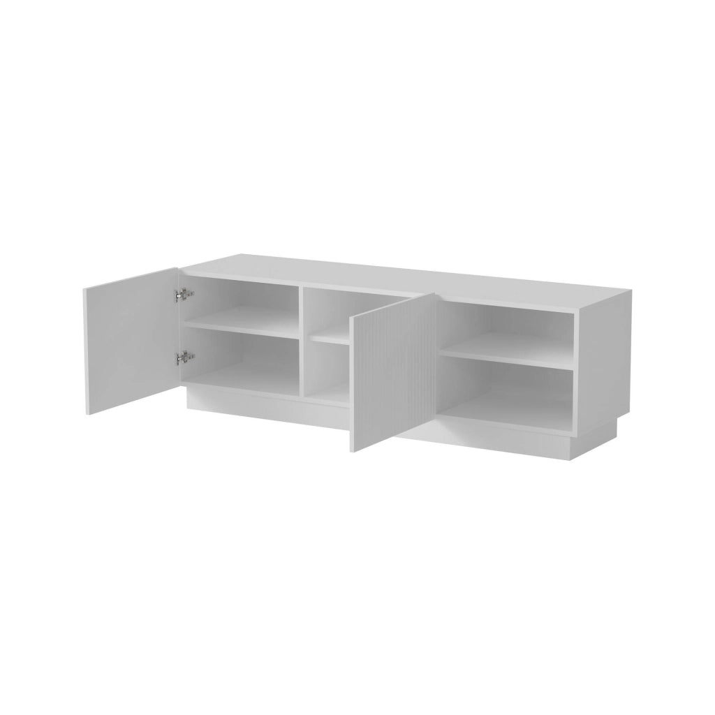 Mobile porta TV Finita, Madia da salotto con due ante battenti, Design minimal e moderno, 150x40 h48 cm, Bianco