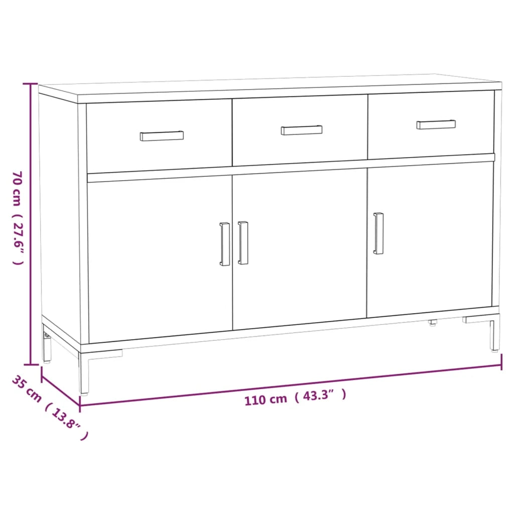 Credenza cassettiera mobile contenitore organizer cucina soggiorno salotto 110 x 35 x 70 cm legno massello di pino nero 02_0035843