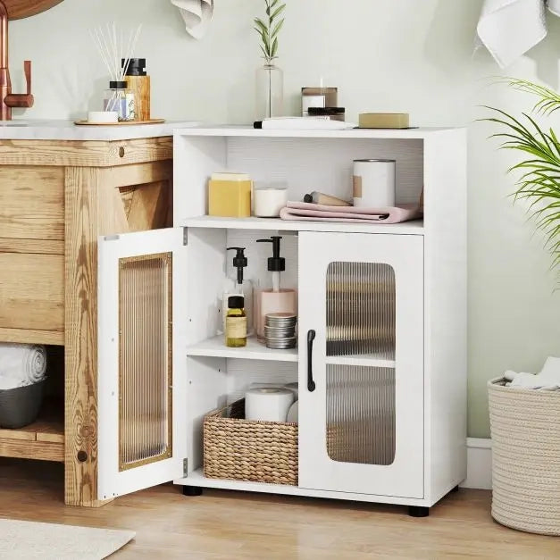 Mobile da Bagno a Terra con 2 Ante e Ripiano Regolabile Mobiletto Multiuso Salvaspazio 60 x 30 x 83 cm Bianco