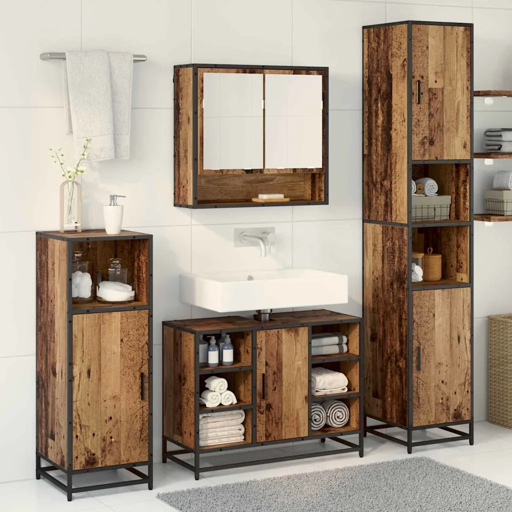 Set di mobili per il bagno con lo scaffale 3 pcs Legno vecchio 3402480