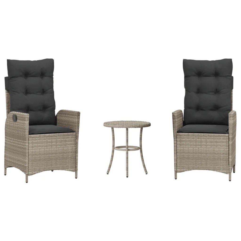 Set da Bistrò 3 pz con Cuscini Grigio Chiaro in Polyrattan