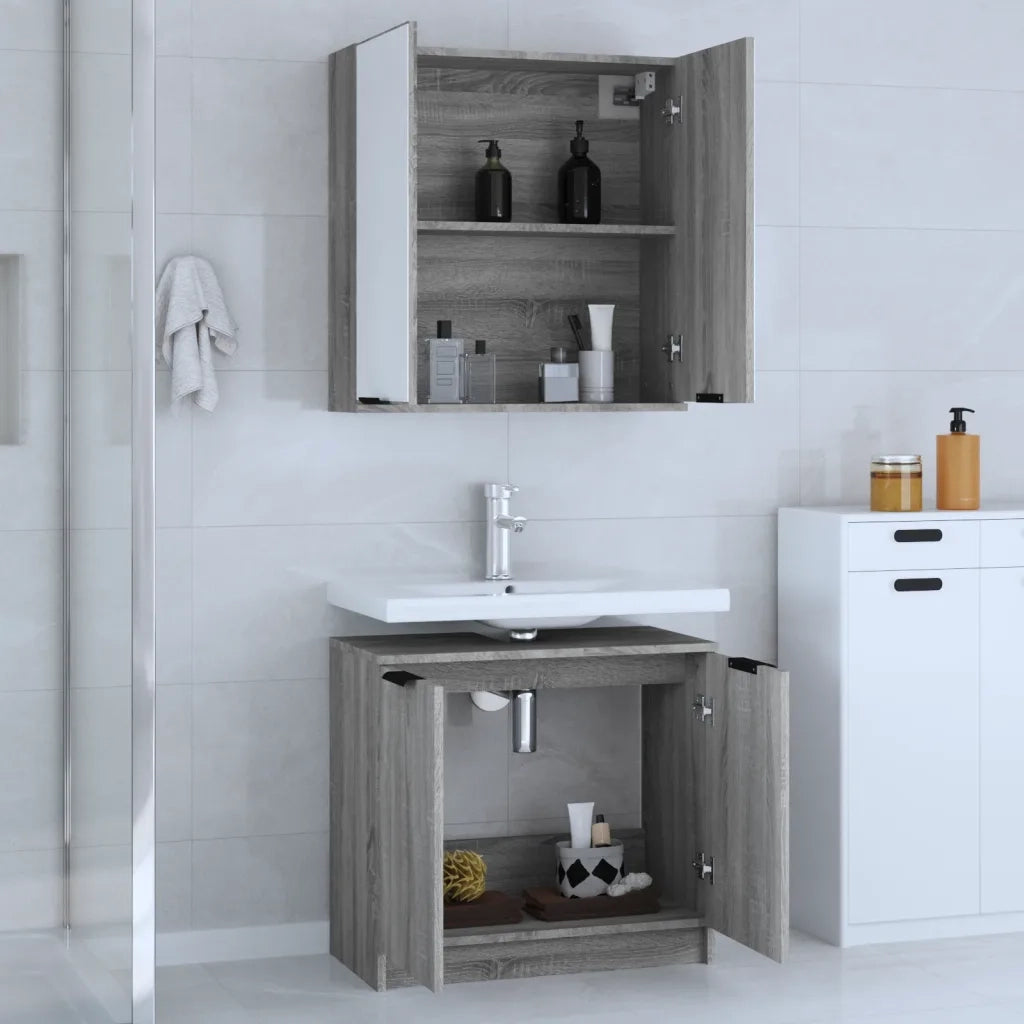 Set di Mobili da Bagno 2 pz Grigio Sonoma in Legno Multistrato cod mxl 12641