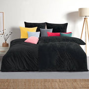 Coperta in flanella per letto invernale - 135 x 200 cm - 4 pezzi - nero - coperta morbida e calda - set di 2 + coperta per cuscino 80 x 80 cm con chiusura a raccordo