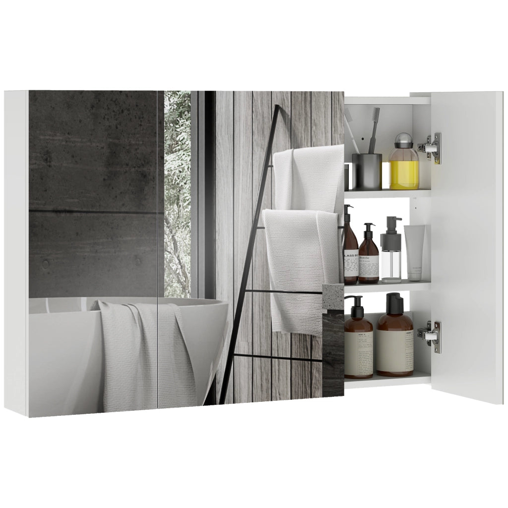 Specchio da Bagno Pensile a 3 Ante  90x13,5x60 cm Rivestimento in Melamina Bianco