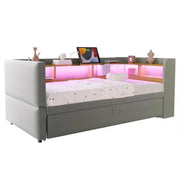 Divano letto 90/180 x 190 cm; con vani portaoggetti; Flanella; Grigio chiaro