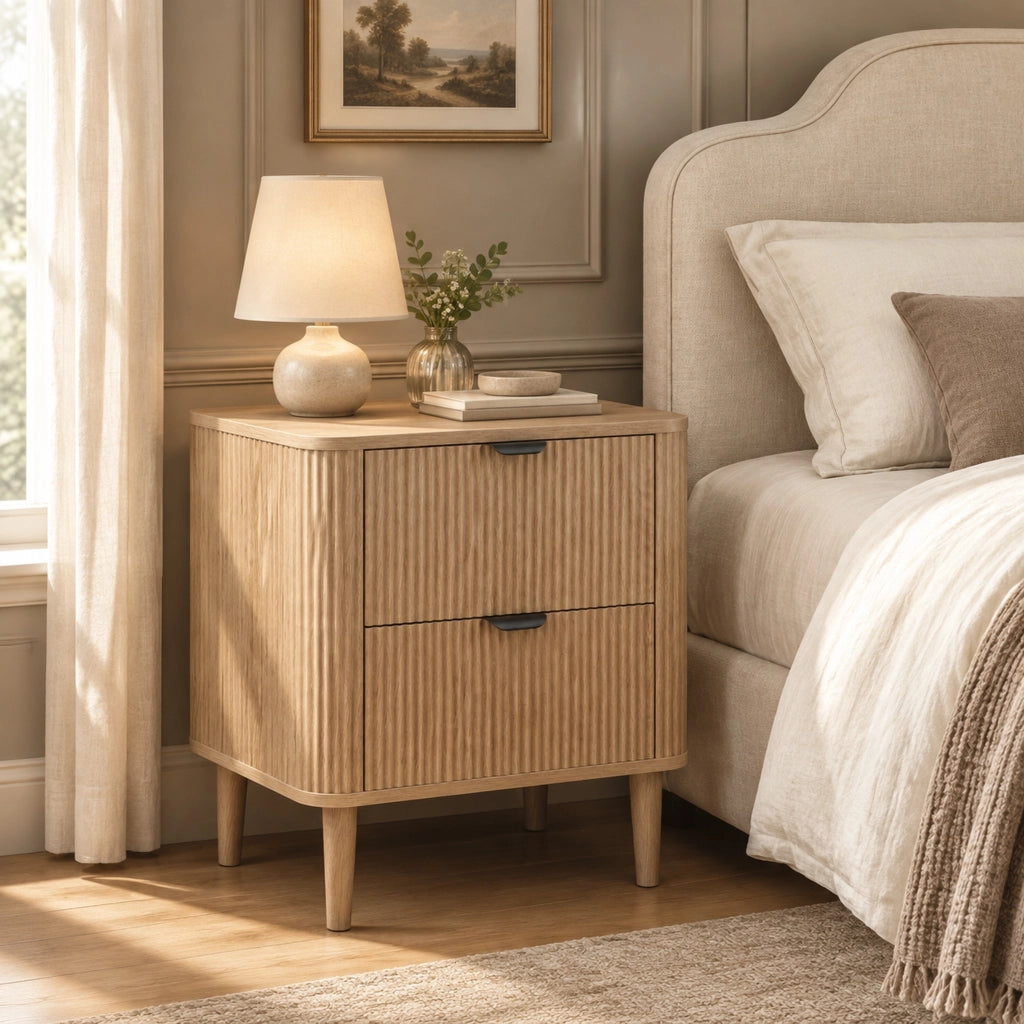 COMODINO 2 Cassetti in MDF Colore Rovere