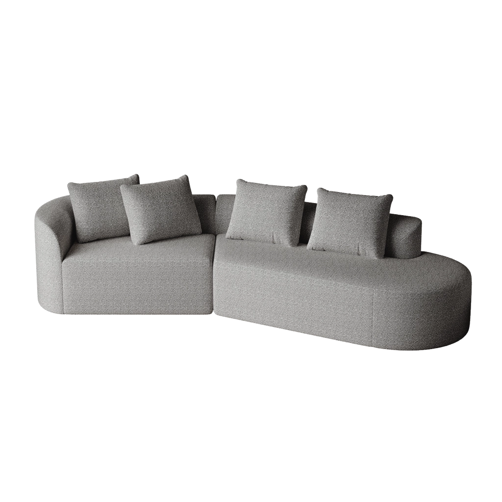 Divano Angolare in Velluto con Cuscini ¨C MINIMAL ¨C 4 Posti, Chaise Longue, Grigio