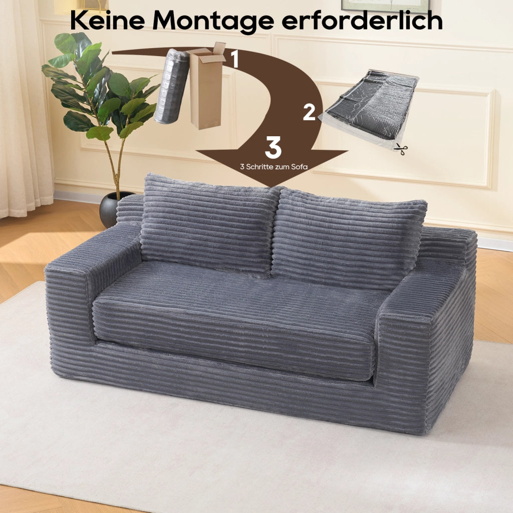 Divano letto a 2 posti in memory foam senza montaggio con rivestimento in tessuto a coste grigio scuro compatto