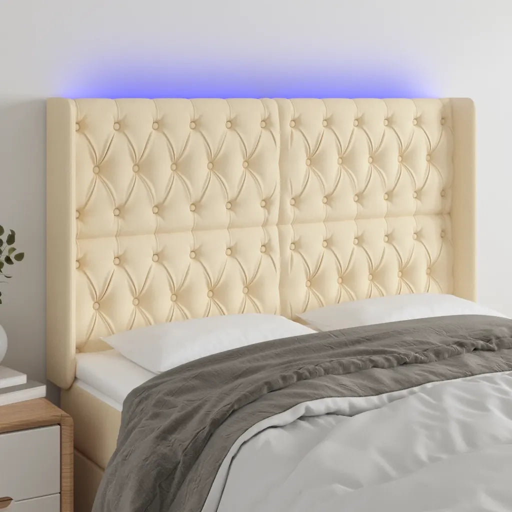 Testiera | Testata a LED Crema 163x16x118/128 cm in Tessuto