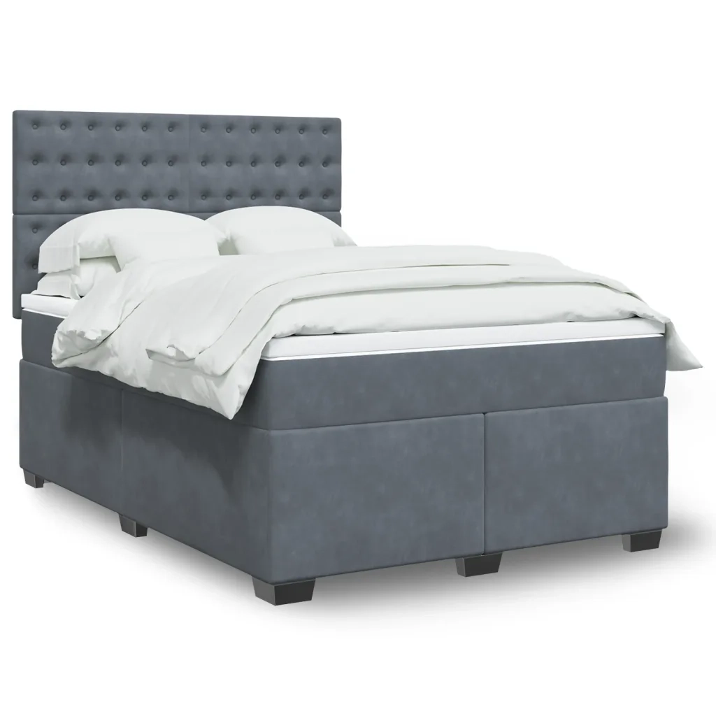Giroletto a Molle con Materasso Grigio Scuro 140x200 cm Velluto