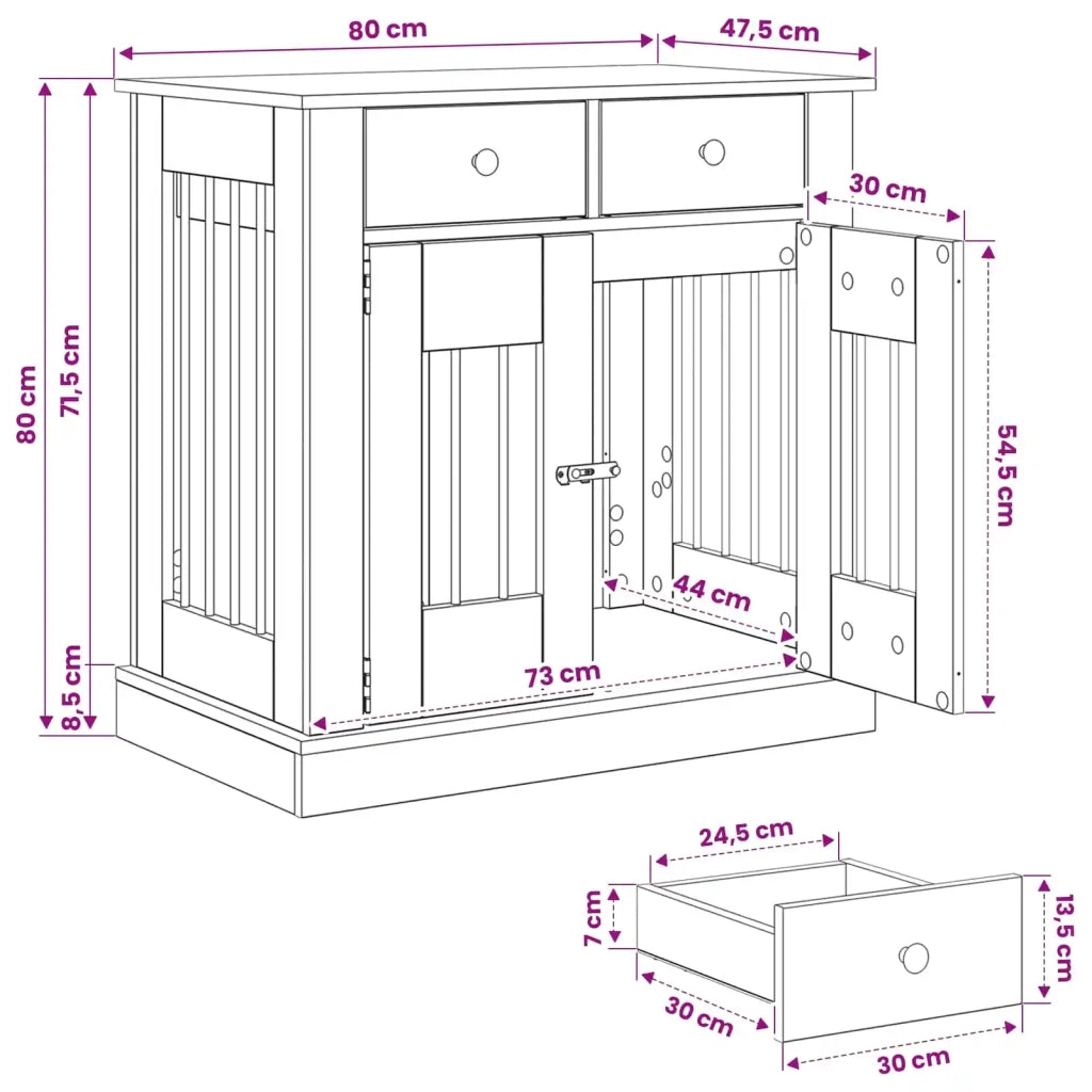 Mobile da cassa per cani Rovere Nero 80 x 47,5 x 80 cm 8014767
