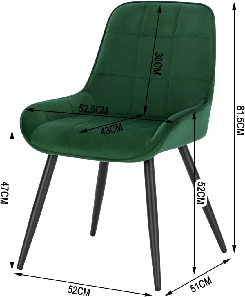 Set di 2 Sedie da Pranzo con Schienale Curvo, Sedie Ergonomiche in Velluto e Metallo, Poltroncina imbottita per Salotto, Ufficio, Camera da Letto, Verde scuro BH331dgn-2