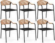 Set di 6 sedie da giardino Madeira in metallo, corda e textilene nero e rattan chiaro