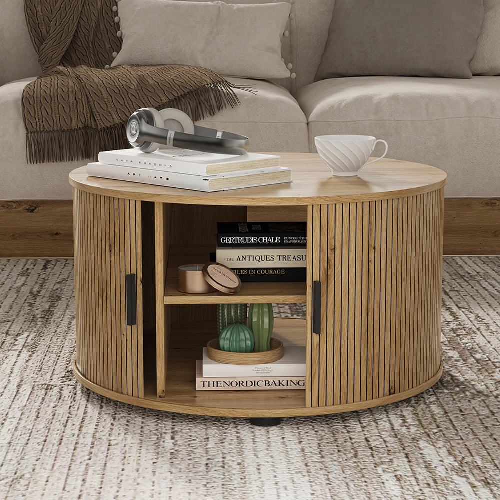 Tavolino soggiorno Selva Rovere 80 x 80 cm con porta scorrevole Vicco