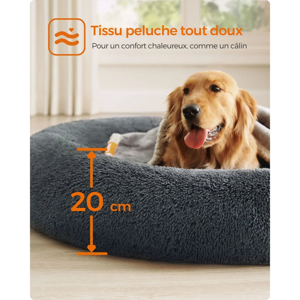 Cuccia rotonda per cani con divanetto a ciambella cuscino centrale sfoderabile e lavabile morbido tessuto di peluche 120 cm grigio chiaro 12_0006849