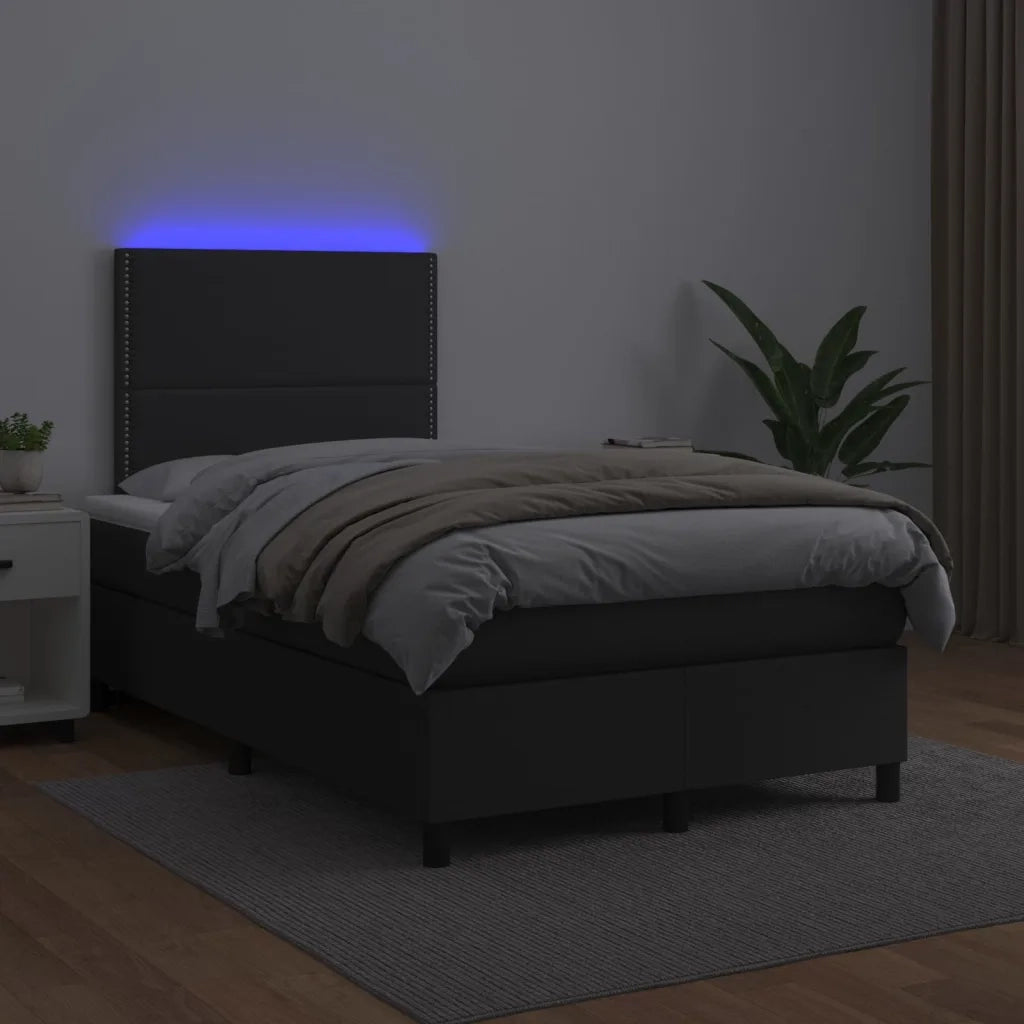 Giroletto a Molle con Materasso e LED Nero 120x200cm Similpelle 3135873