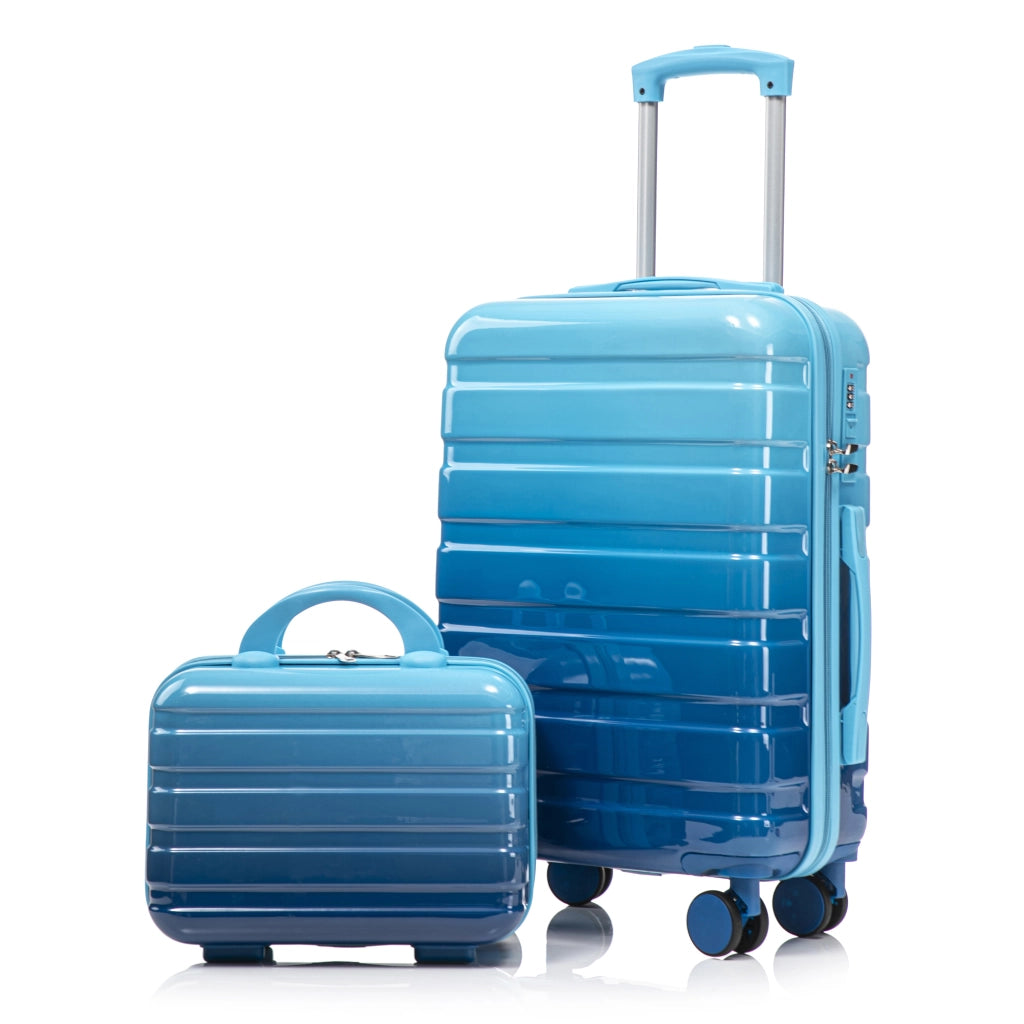 Set composto da due valigette girevoli in PC da 14"/20" con lucchetto a combinazione e trousse per cosmetici da 14" (blu)