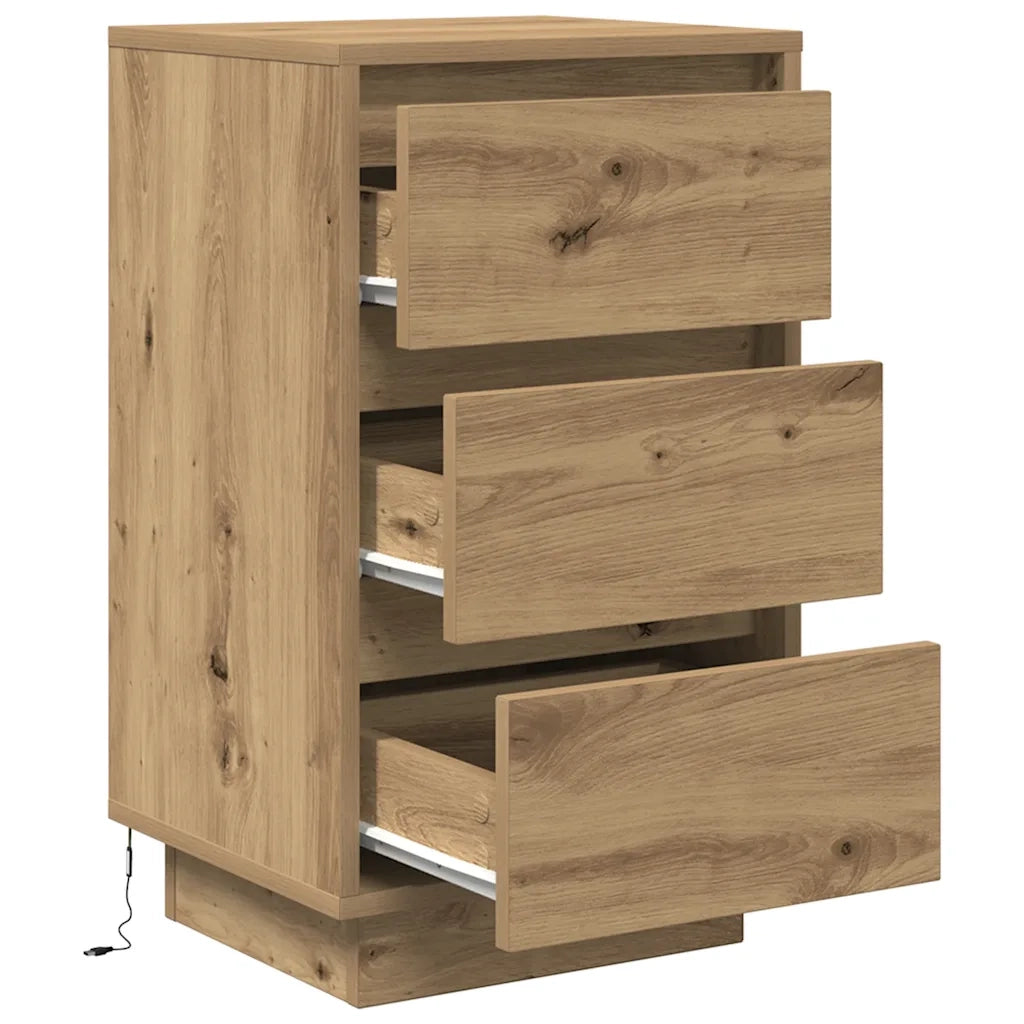 Comodino con Luci LED Rovere Artigianale 38x34x65 cm 861309