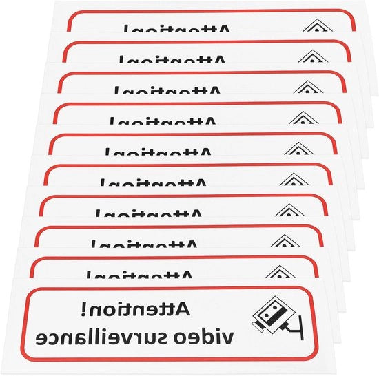 Set di 10 pezzi di adesivi di sorveglianza video premium - interno ed esterno - impermeabili - adesivi PVC - 196 x 65 mm