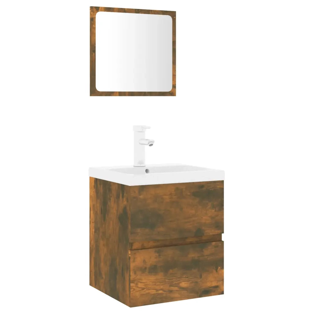 Set di Mobili da Bagno Rovere Fumo in Legno Multistrato 3152864