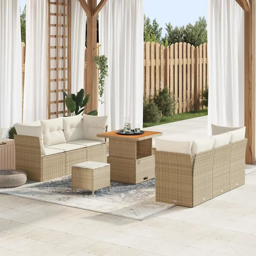 Set Divano da Giardino con cuscino 9 pcs Beige polyrattan