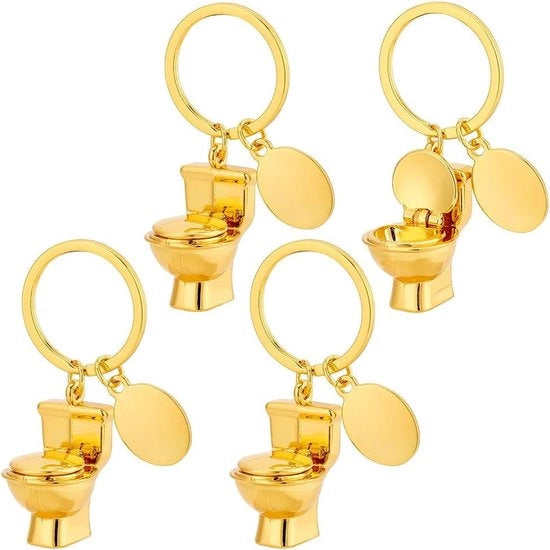 Set di 4 Chiavi per Bagno con Modello Mini in Oro - Organizzatore Chiavi per Borsa con Charme di Sedia di Toilette - Innovativo Hanger con Charmi in Metallo per Chiavi